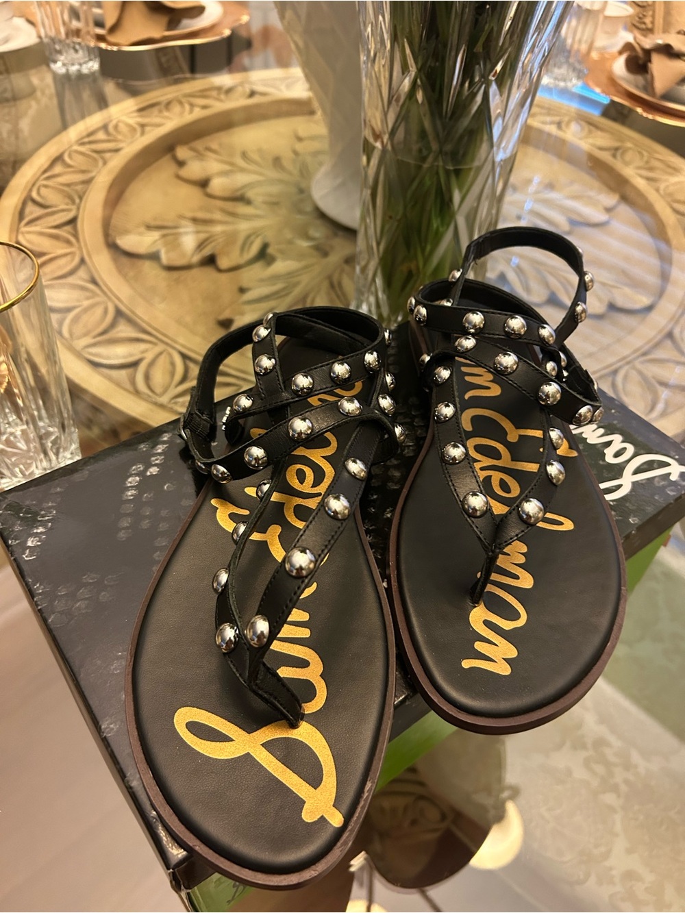 Sam Edelman Black Studded Strappy Toe-Ring Sandals